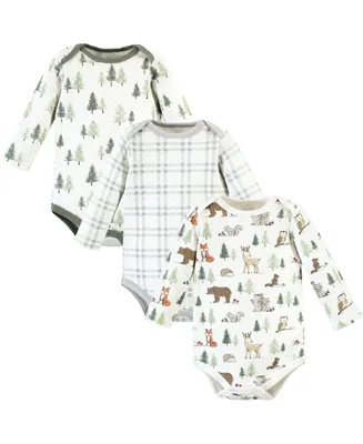Hudson Baby Boys Unisex Quilted Long Sleeve Cotton Bodysuits, Forest Animals, Months
