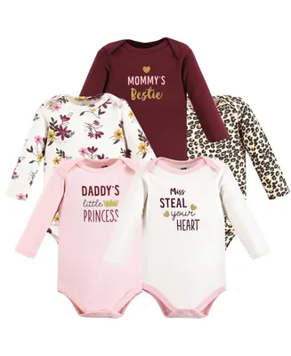 Hudson Baby Girls Cotton Long-Sleeve Bodysuits, Steal Your Heart