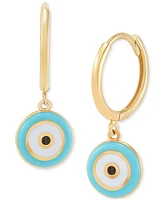 Multicolor Enamel Evil Eye Dangle Hoop Earrings in 14k Gold