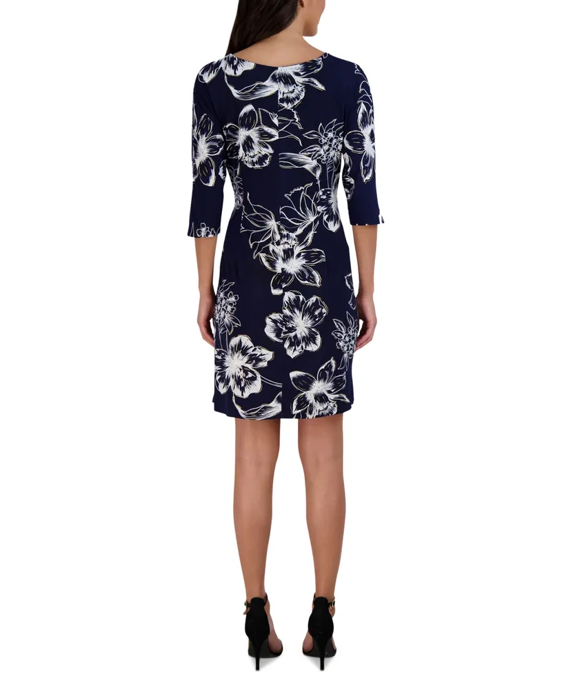 Robbie Bee Petite Floral Side-Tie 3/4-Sleeve Dress