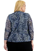 Bar Iii Plus Size Animal-Print Long-Sleeve Mesh Top, Created for Macy's