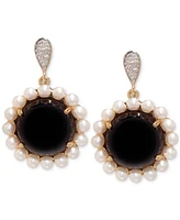 Onyx, Freshwater Pearl (3mm) & White Topaz (1/20 ct. t.w.) Drop Earrings in 14k Gold-Plated Sterling Silver