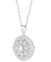 Cubic Zirconia Round Locket Pendant Necklace in Sterling Silver