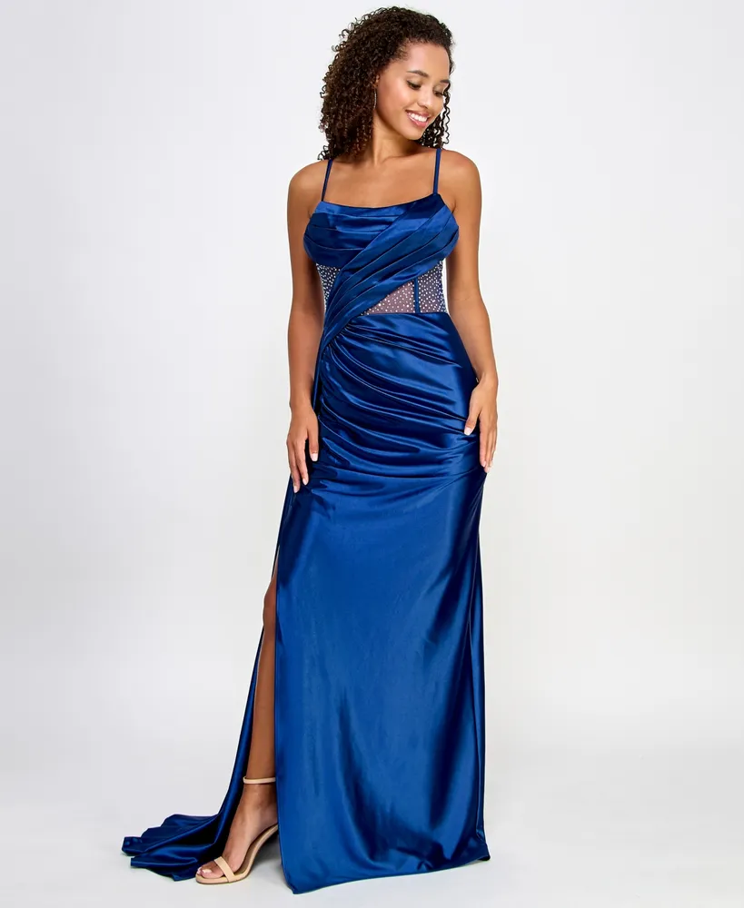 Say Yes Juniors' Pleated Illusion-Trim Corset Gown, Created for Macy's