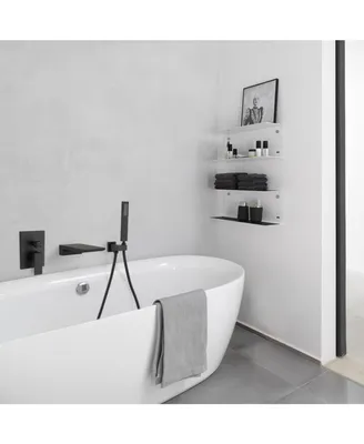 Simplie Fun Modern Style Matte Black Wall Mount Tub Filler Bathroom Bathtub Faucet Shower Set 0002