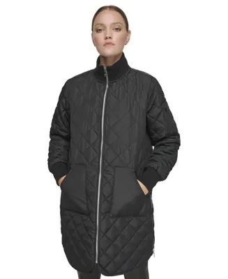 Andrew Marc Sport Women's Quilted Longline Jacket With Side Zipper Vents