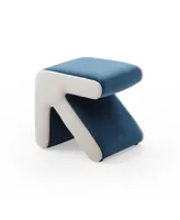 Simplie Fun Modern Velvet Upholstered Stool & Coffee Table, Blue+Beige