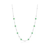 Sterling Silver Bezel-Set Cz & Bead Station Necklace (White, Green, Blue