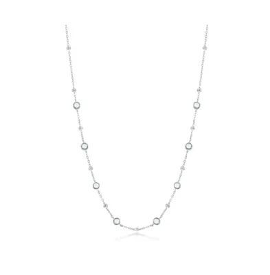 Sterling Silver Bezel-Set Cz & Bead Station Necklace (White, Green, Blue