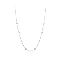 Sterling Silver Bezel-Set Cz & Bead Station Necklace (White, Green, Blue