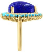 Effy Lapis Lazuli, Turquoise, & Diamond (1/6 ct. t.w.) Pear Halo Ring in 14k Gold