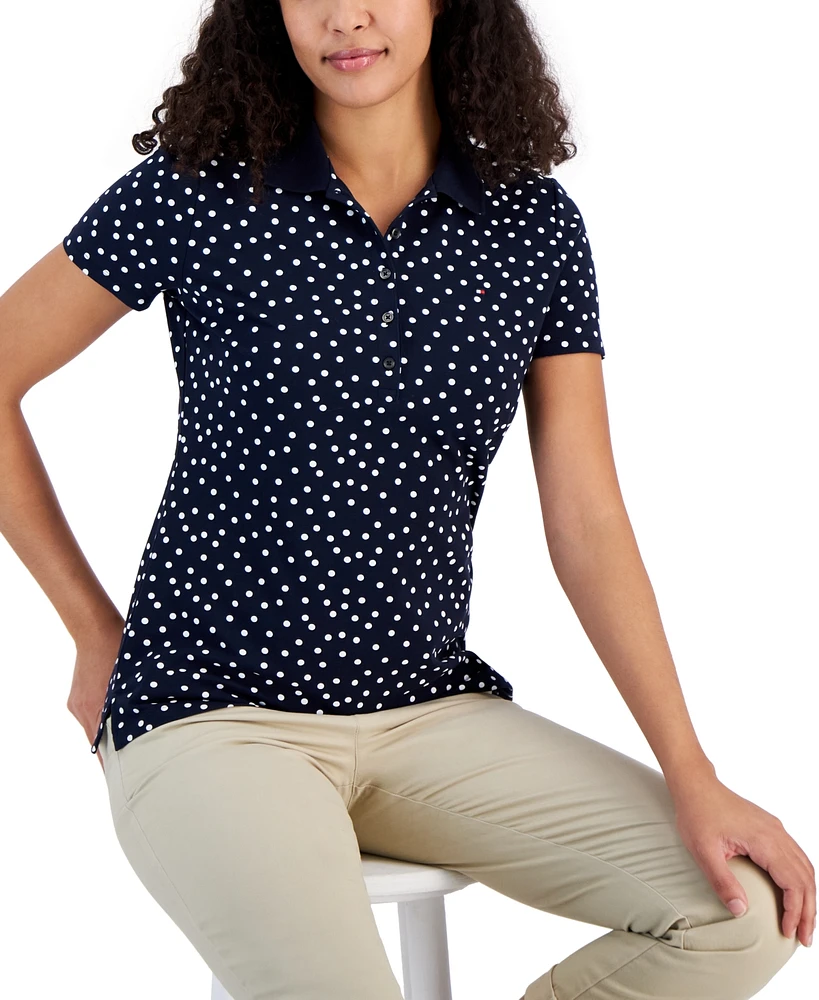 Tommy Hilfiger Women's Dot-Print Quarter-Button Polo Top