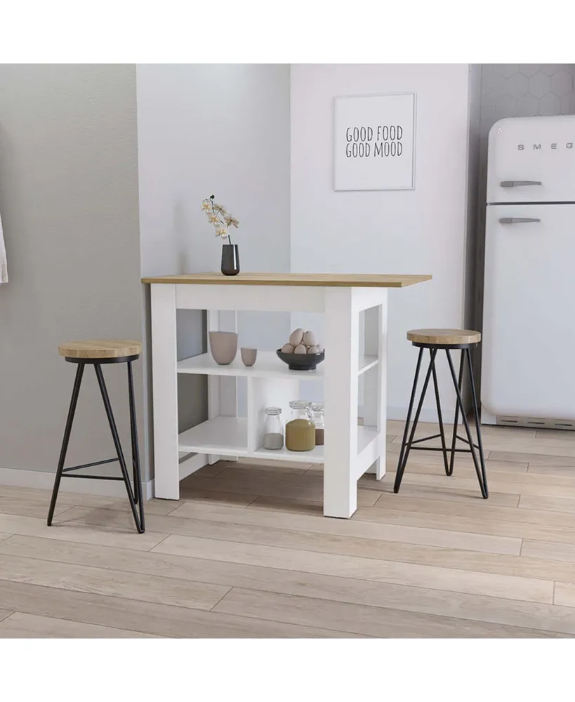 Simplie Fun Adeline 3-Shelf Kitchen Island White And Macadamia