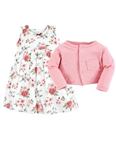 Hudson Baby Baby Girls Hudson Cotton Dress and Cardigan Set