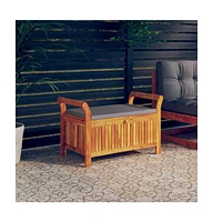 Patio Storage Bench with Cushion 35.8" Solid Wood Acacia