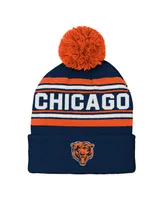 Youth Boys and Girls Navy Chicago Bears Jacquard Cuffed Knit Hat with Pom