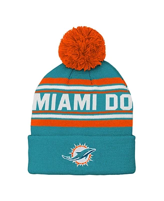 Preschool Boys and Girls Aqua Miami Dolphins Jacquard Cuffed Knit Hat with Pom