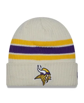 Men's New Era Cream Minnesota Vikings Team Stripe Cuffed Knit Hat