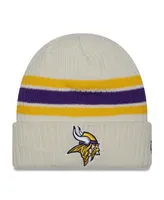 Men's New Era Cream Minnesota Vikings Team Stripe Cuffed Knit Hat