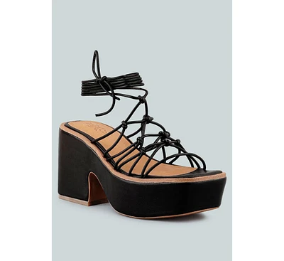 Fawcett Womens Tie Up Platform Heeled Sandals