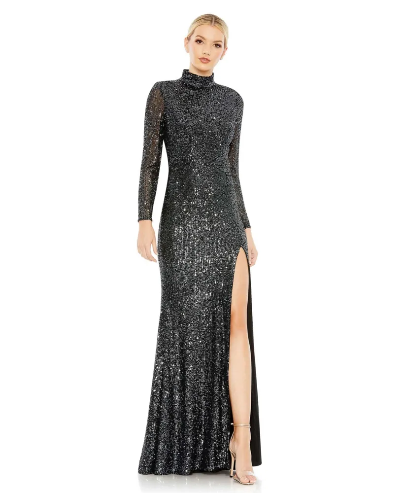 Women's Ieena Sequined High Neck Long Sleeve Lace Up Gown