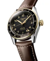 Longines Men's Swiss Automatic Spirit Zulu Time Brown Leather Strap Watch 39mm