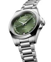 Longines Women's Swiss Automatic Conquest Diamond (1/20 ct. t.w.) Stainless Steel Bracelet Watch 34mm