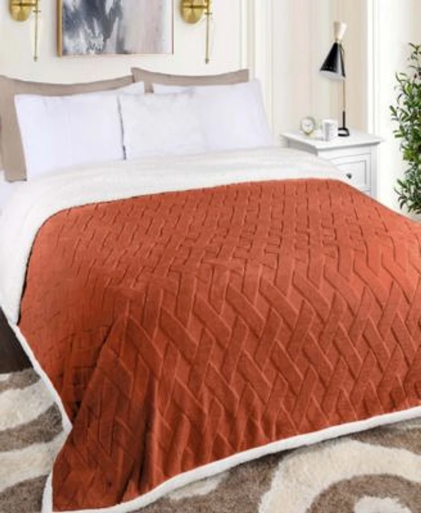 Superior Reversible Jacquard Lattice Fleece Plush Sherpa Blanket