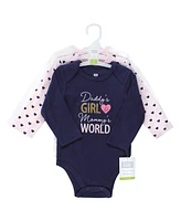 Hudson Baby Girls Cotton Long-Sleeve Bodysuits, Love At First Sight, 3-Pack