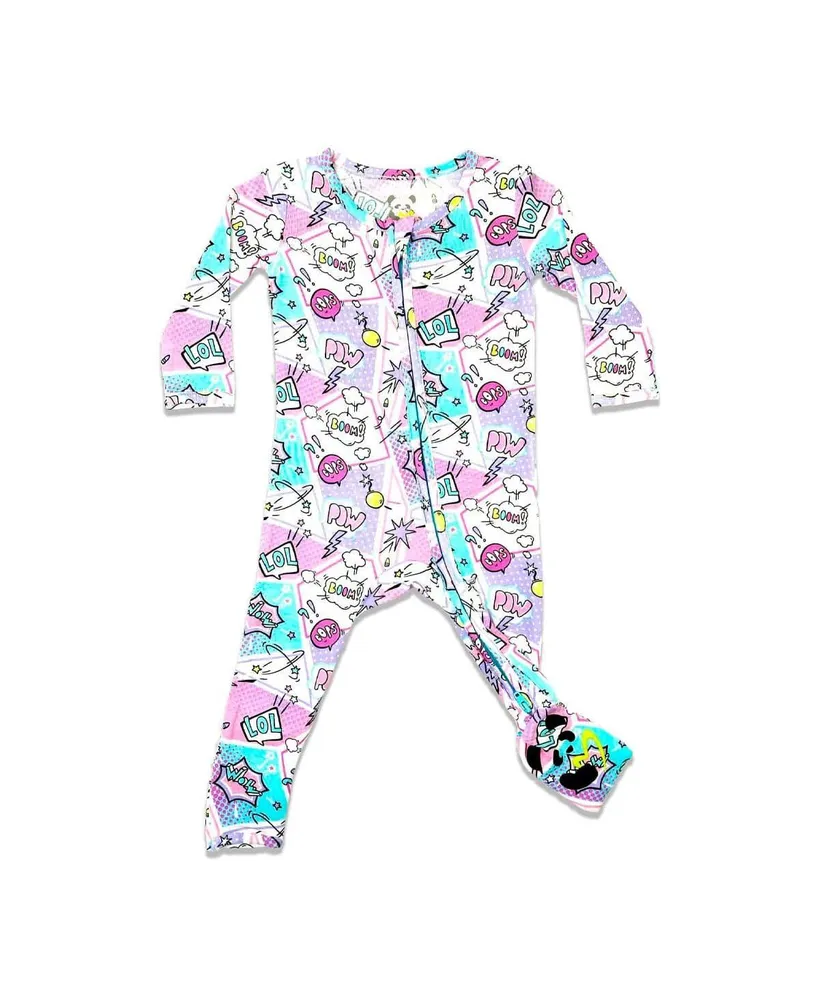 Bellabu Bear Baby Girls Comic Purple Convertible Footie Pajama