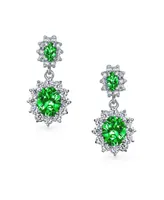 Bling Jewelry Crown Halo Oval Cubic Zirconia Green Green Cz Fashion Small Dangle Drop Earrings For smaid Rhodium Plated