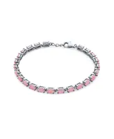 Bling Jewelry Simple Strand Created Pink Synthetic Opal Tennis Bracelet For Women Sterling Silver 7-7.5 Inch