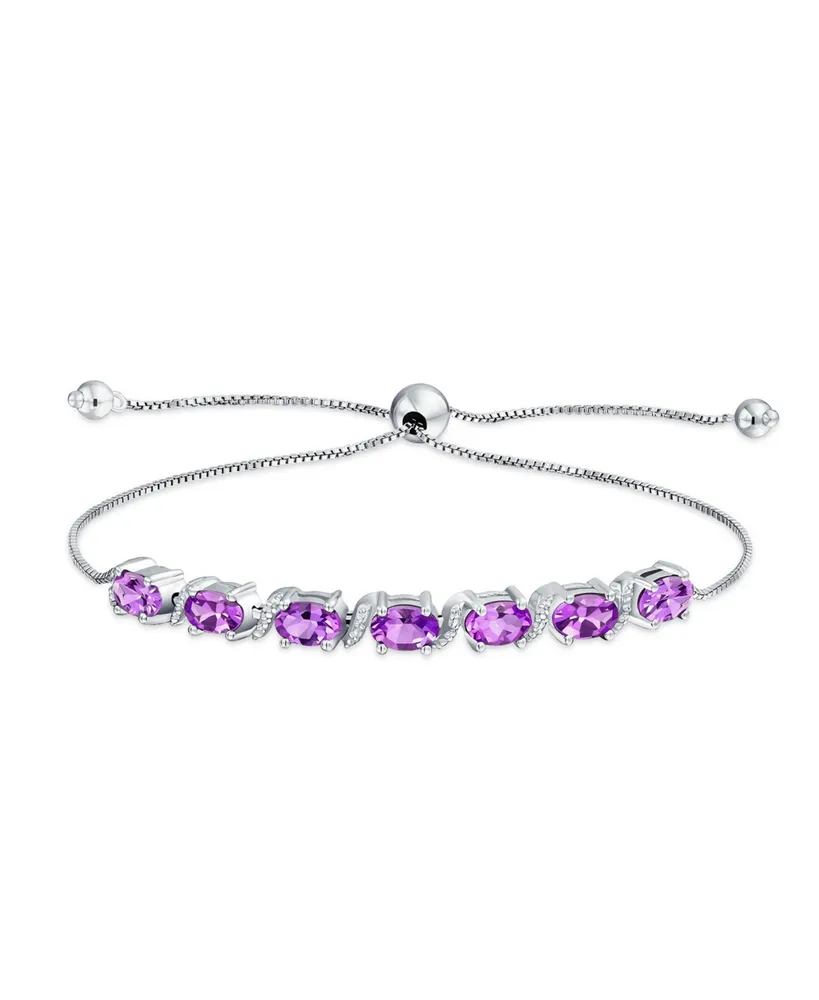 Natural 9.25 Ctw Gemstones Zircon Accent Purple Amethyst Bolo Tennis Bracelet for Women Adjustable 7-8 Inch .925 Sterling Silver