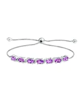 Natural 9.25 Ctw Gemstones Zircon Accent Purple Amethyst Bolo Tennis Bracelet for Women Adjustable 7-8 Inch .925 Sterling Silver