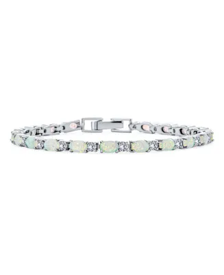 Bling Jewelry Classic Gemstone Alternating Cz Cubic Zirconia & White Created Opal Tennis Bracelet For Women Girlfriend Sterling Silver October Birthst