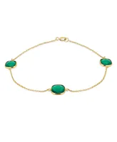 Bling Jewelry Delicate Simple 10K Yellow Gold Cushion Cut Green Natural Onyx Briolette Station Bracelet 7.25 Inch