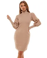 Bebe Women's Puff Sleeve Quilted Sweater Dress