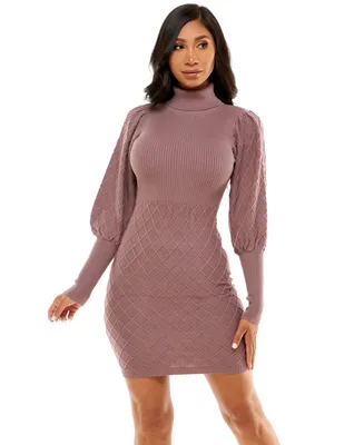 Bebe Women's Puff Sleeve Quilted Sweater Dress