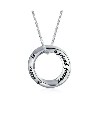 Bling Jewelry Word Inspirational Quote Sayings Circle Sisters Friends Pendant Necklace For Women .925 Sterling Silver