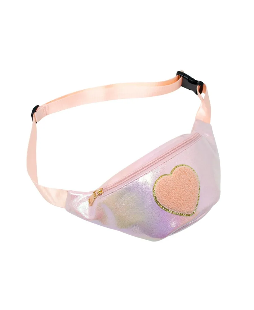 Girl's Pink Shiny Heart Patch Sling Bag