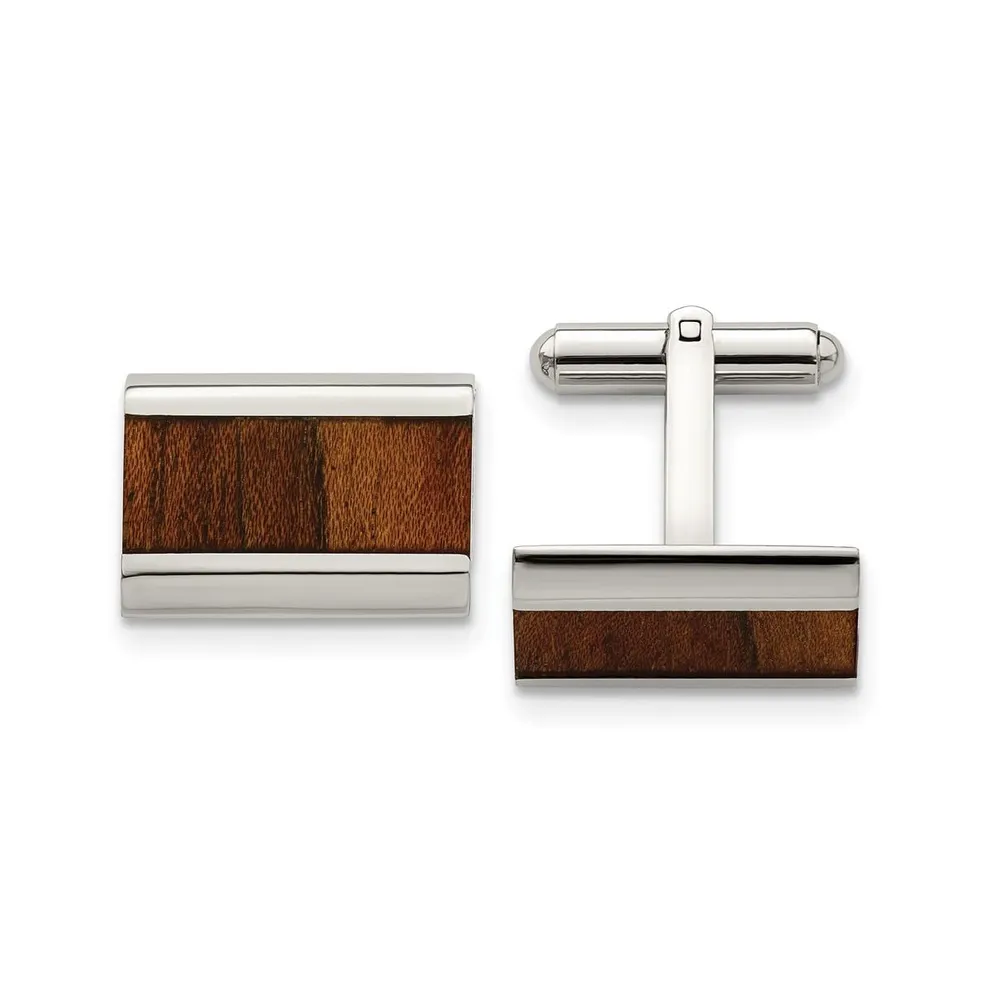 Chisel Stainless Steel Polished Koa Wood Inlay Rectangle Cufflinks