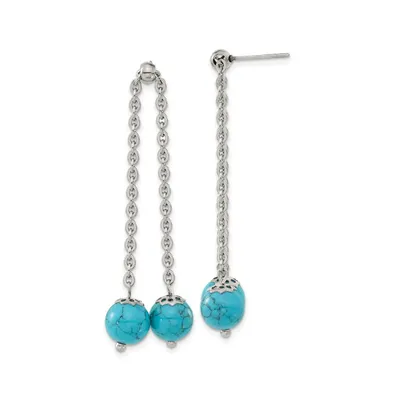 Chisel Stainless Steel Synthetic Turquoise Moveable Dangle Earrings