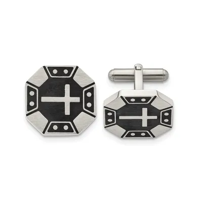 Chisel Stainless Steel Brushed Black Ip-plated Cross Cufflinks