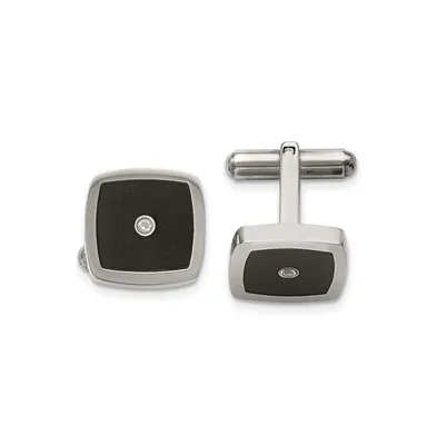 Chisel Stainless Steel Polished Enameled Cz Cufflinks