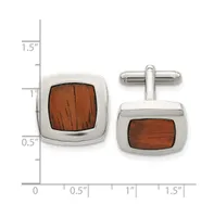 Chisel Stainless Steel Polished Koa Wood Inlay Rounded Square Cufflink