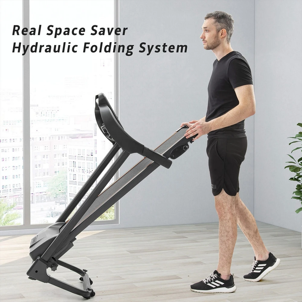 Simplie Fun Compact Easy Folding Treadmill Motorized Running Jogging Machine With Audio Speakers