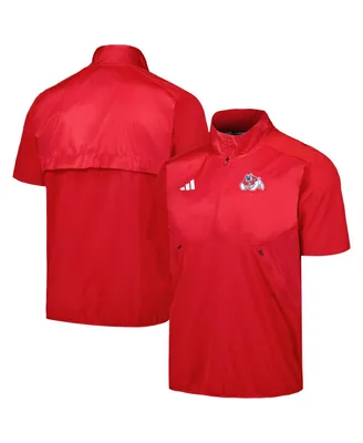 Men's adidas Red Fresno State Bulldogs Sideline Aeroready Raglan Short Sleeve Quarter-Zip Jacket
