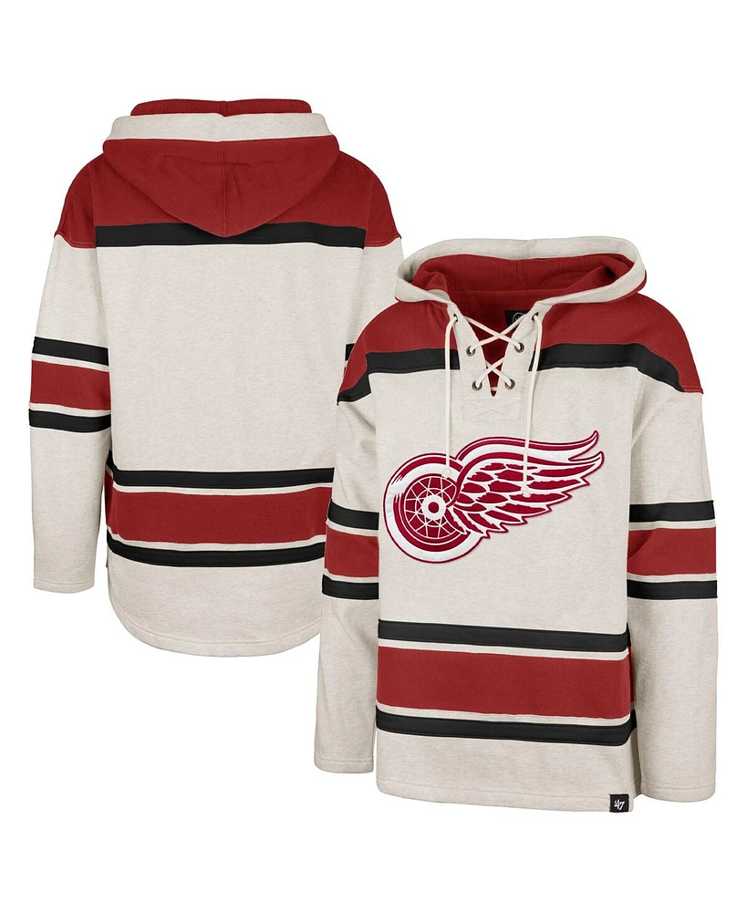 Men's '47 Brand Oatmeal Detroit Red Wings Rockaway Lace-Up Pullover Hoodie