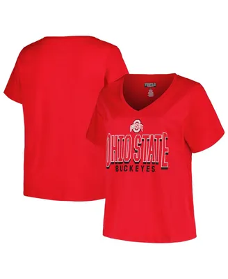 Women's Fanatics Scarlet Ohio State Buckeyes Plus Sideline Route V-Neck T-shirt