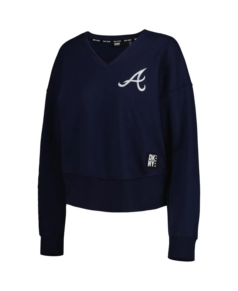 Women's Dkny Sport Navy Atlanta Braves Lily V-Neck Pullover Sweatshirt